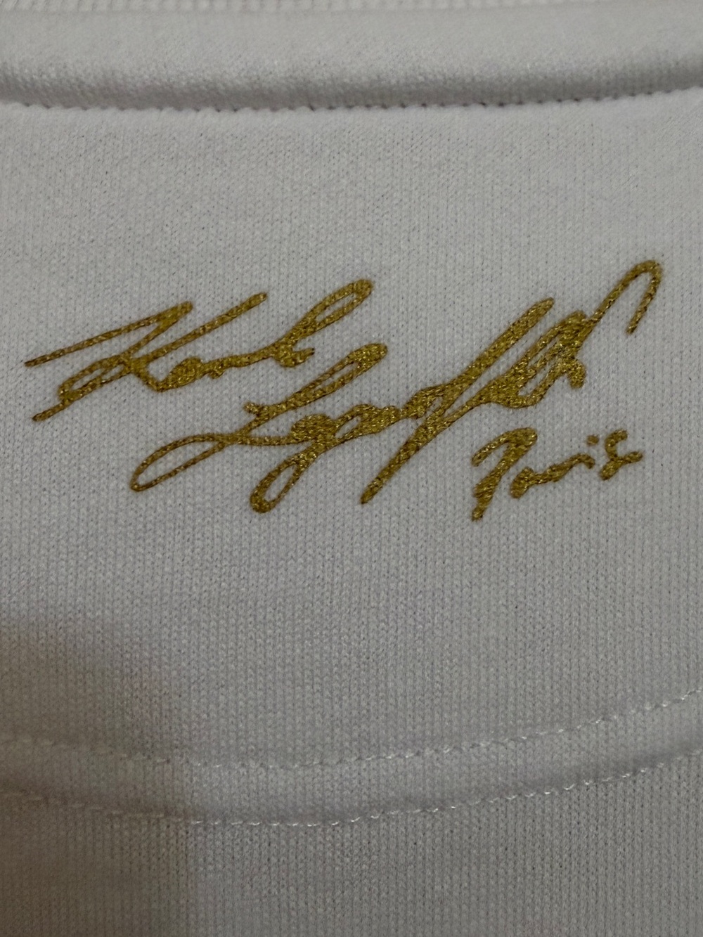 Karl Lagerfeld White Sweatshirt with Gold Lagerfeld Paris Emblem Sz Lg - Picture 6 of 15